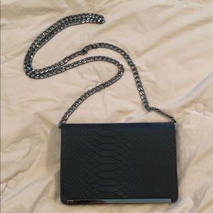 Black snack print purse with silver chain